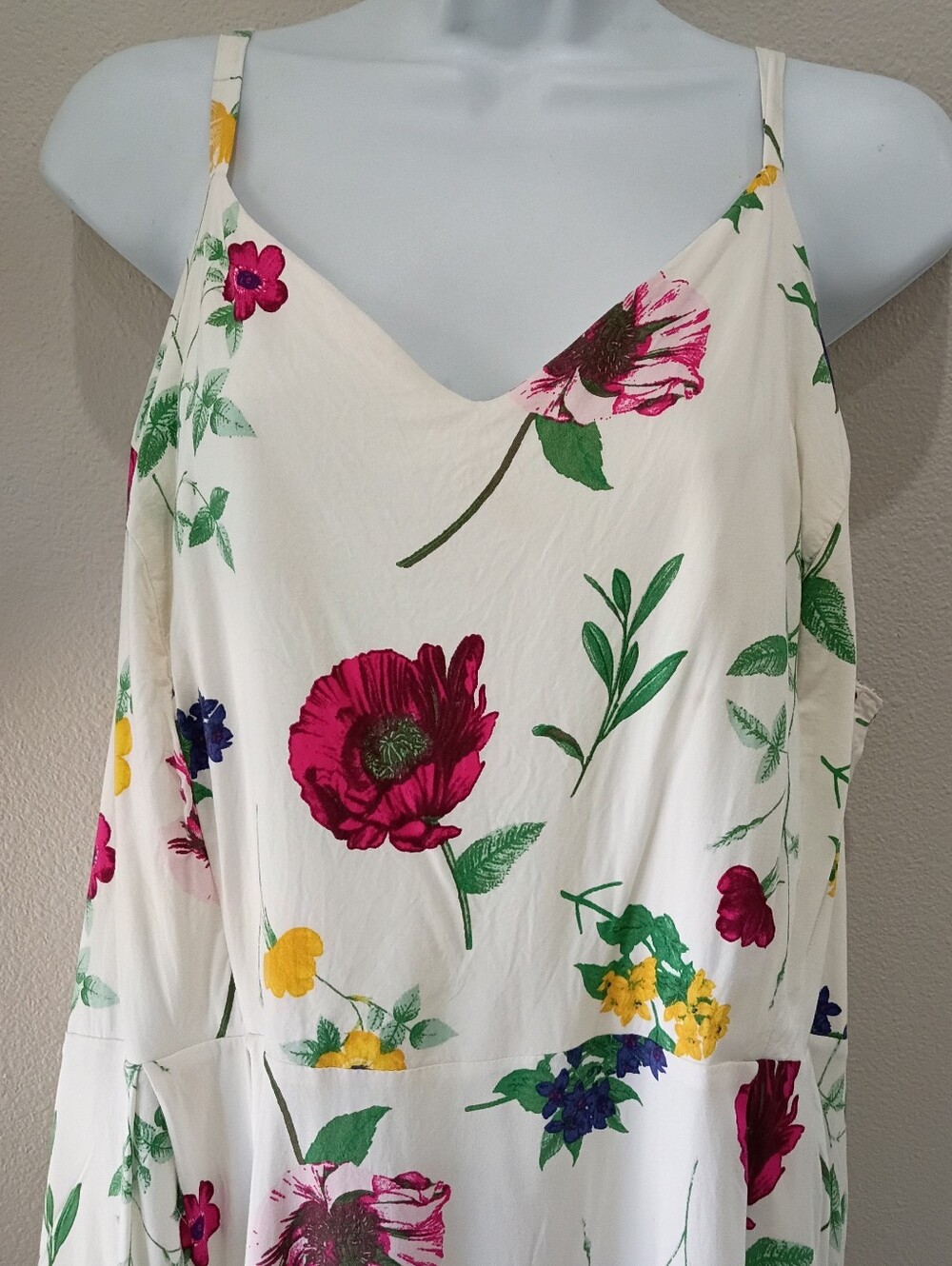 Old Navy Floral Spaghetti-Strap Midi Dress White with Pink Yellow Blooms Summer - Picture 4 of 10
